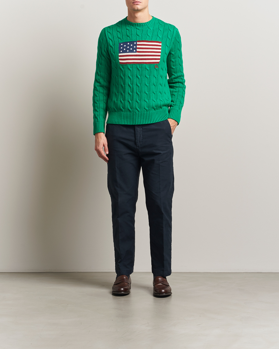Herre | Trøjer | Polo Ralph Lauren | Cotton Cable Flag Sweater Billiard Green