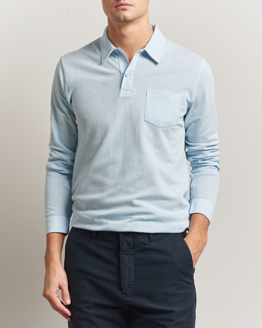 Herre | Polotrøjer | Sunspel | Long Sleeve Riviera Polo Shirt Frost Blue