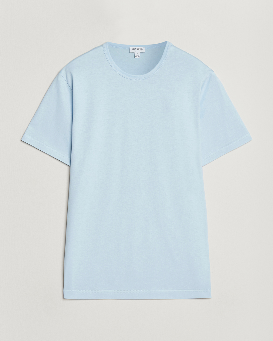 Herre | T-Shirts | Sunspel | Crew Neck Q82 Cotton T-Shirt Frost Blue