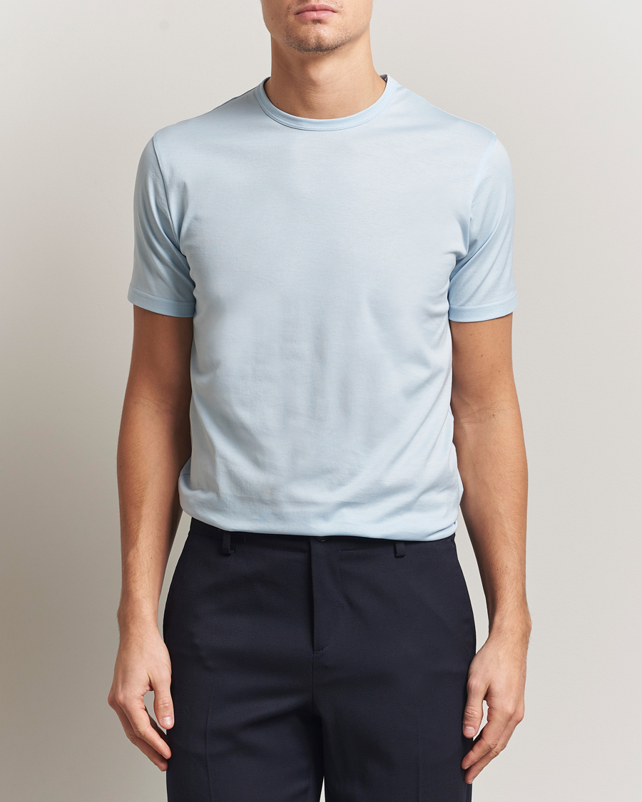 Herre | T-Shirts | Sunspel | Crew Neck Q82 Cotton T-Shirt Frost Blue