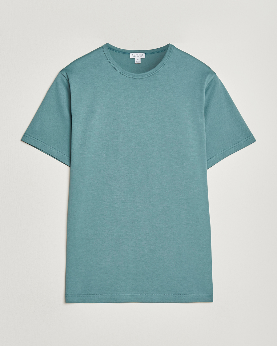 Herre | T-Shirts | Sunspel | Crew Neck Q82 Cotton T-Shirt Steel Green
