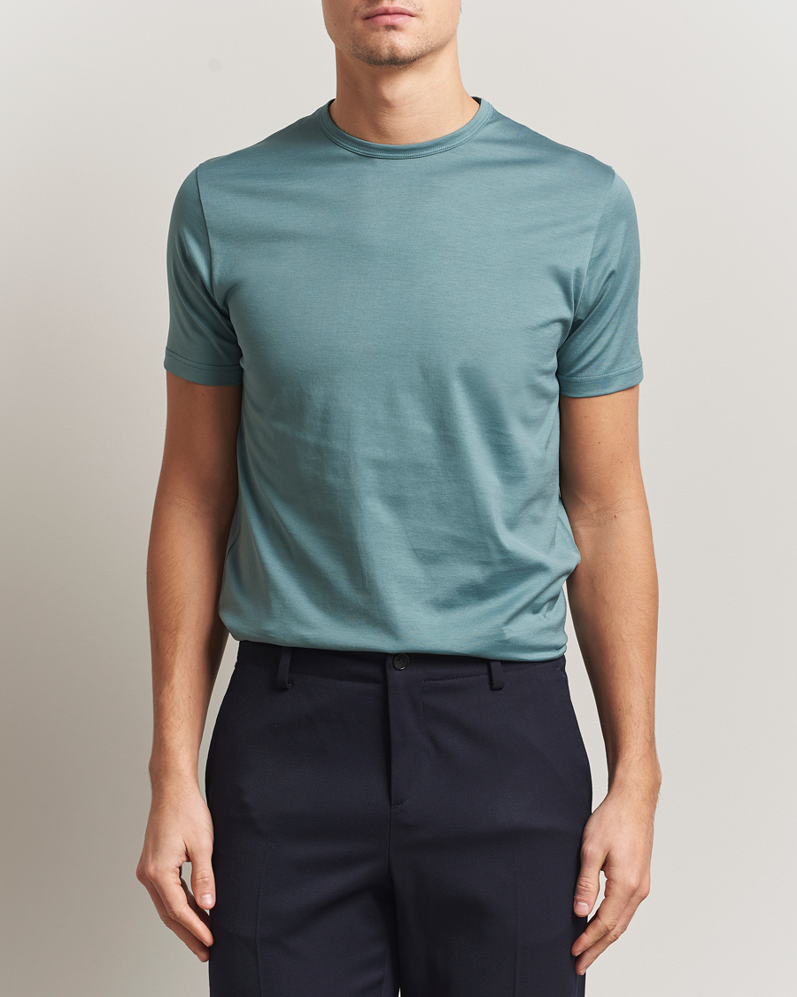 Herre | T-Shirts | Sunspel | Crew Neck Q82 Cotton T-Shirt Steel Green