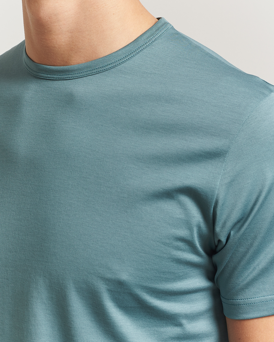 Herre | T-Shirts | Sunspel | Crew Neck Q82 Cotton T-Shirt Steel Green