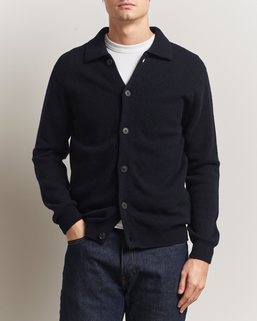 Herre | Trøjer | Sunspel | Lambswool Cardigan Dark Navy