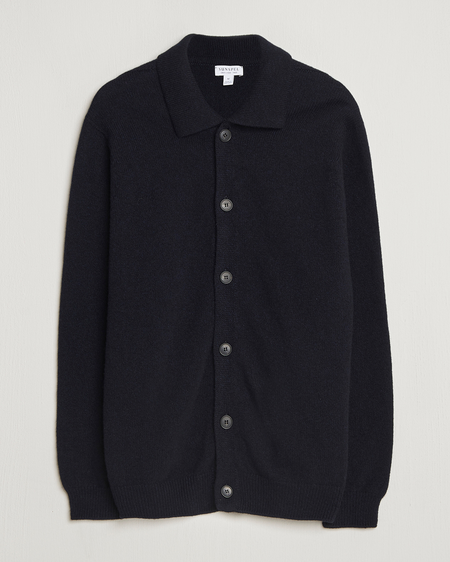Herre | Trøjer | Sunspel | Lambswool Cardigan Dark Navy