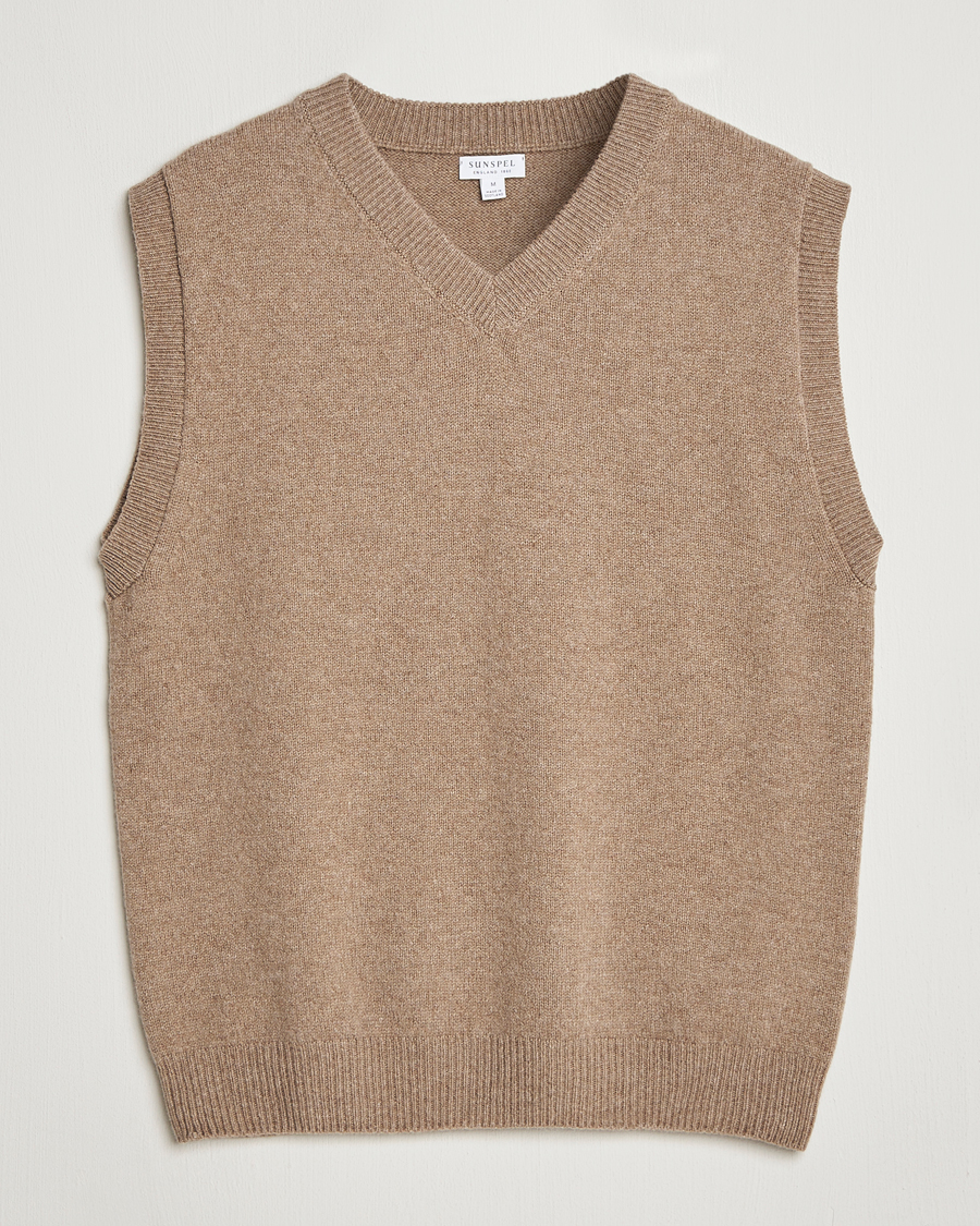 Herre | Trøjer | Sunspel | Lambswool Knitted Vest Sandstone