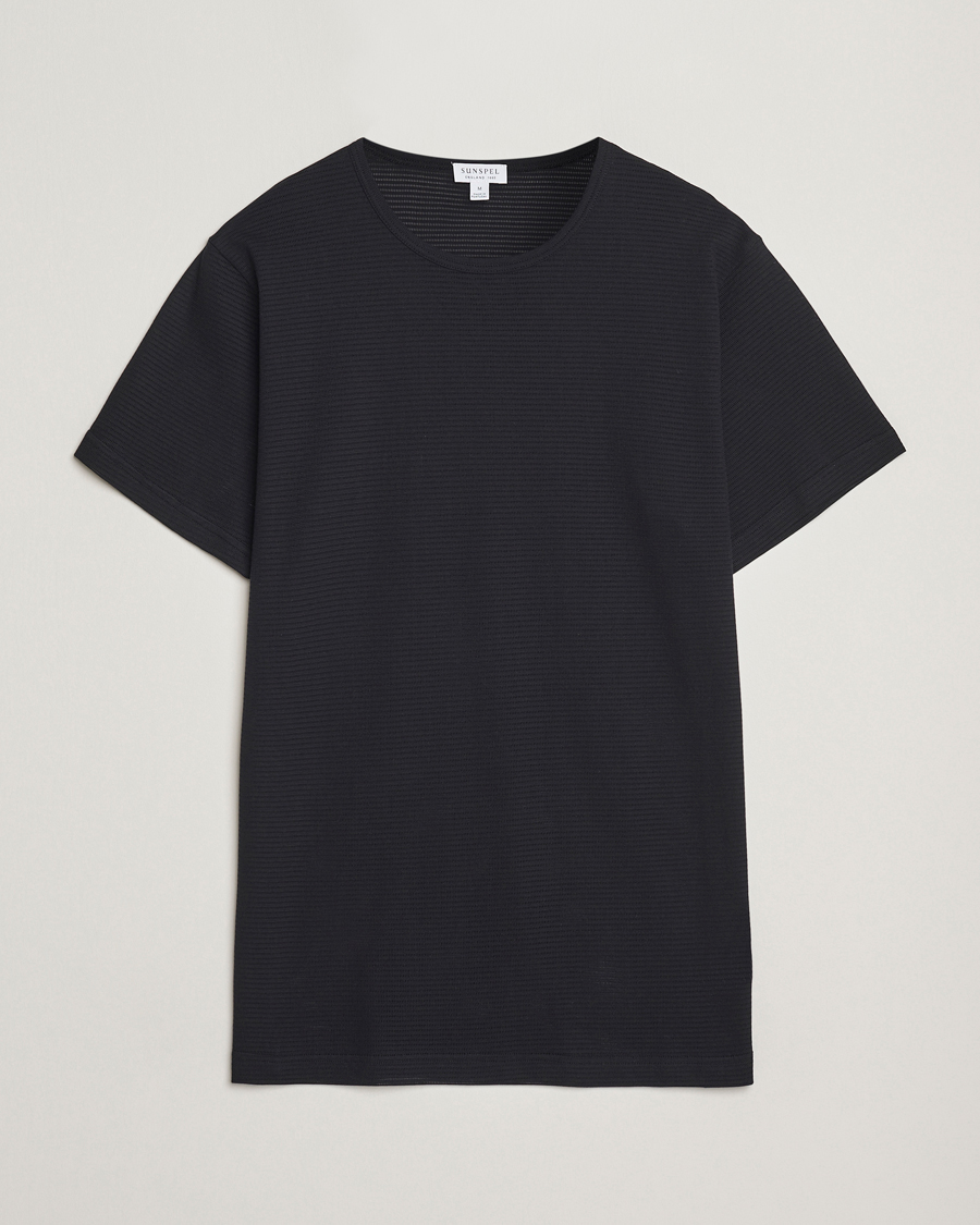 Herre | T-Shirts | Sunspel | Cellular Underwear T-Shirt Black