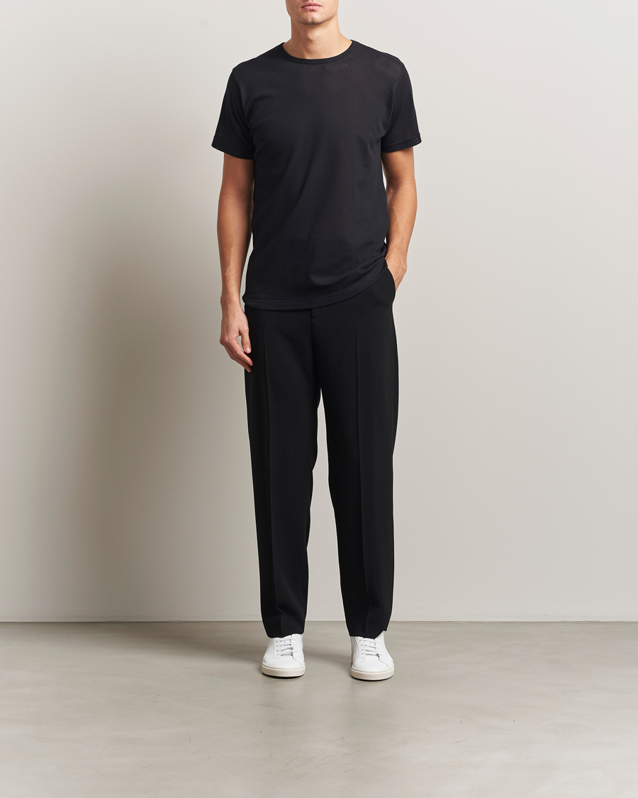 Herre | T-Shirts | Sunspel | Cellular Underwear T-Shirt Black
