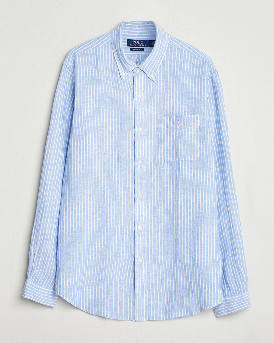 Herre | Skjorter | Polo Ralph Lauren | Custom Fit Linen Striped Shirt Light Blue/White