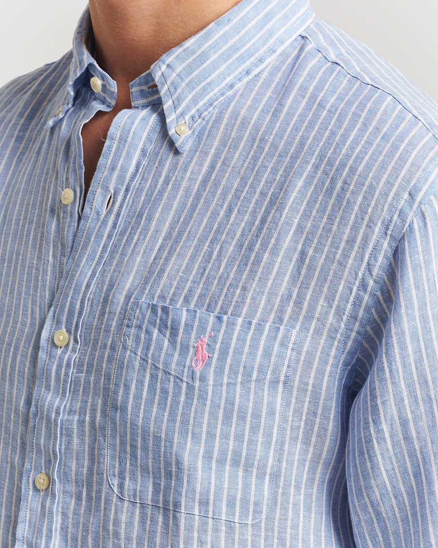 Herre | Skjorter | Polo Ralph Lauren | Custom Fit Linen Striped Shirt Light Blue/White
