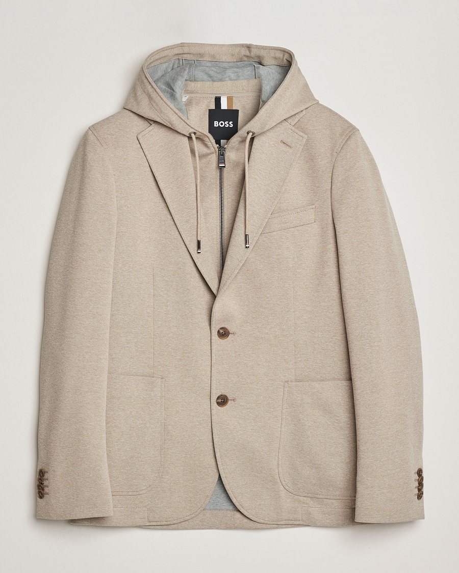 Herre | Blazere & jakker | BOSS BLACK | Hanry Hooded Jersey Blazer Dark Beige