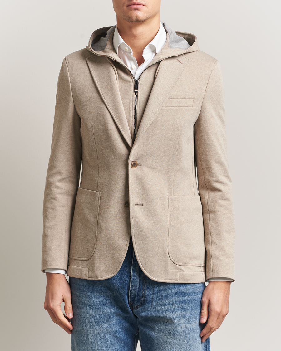 Herre | Blazere & jakker | BOSS BLACK | Hanry Hooded Jersey Blazer Dark Beige
