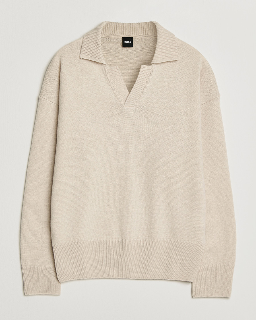 Herre | Trøjer | BOSS BLACK | Ucari Wool Knitted Polo Open White