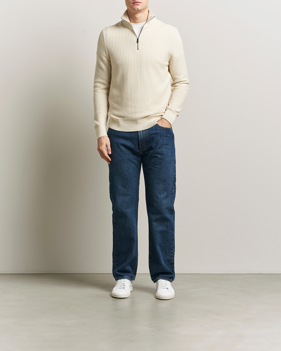 Herre | Trøjer | BOSS BLACK | Ulicio Structured Knitted Half Zip Open White
