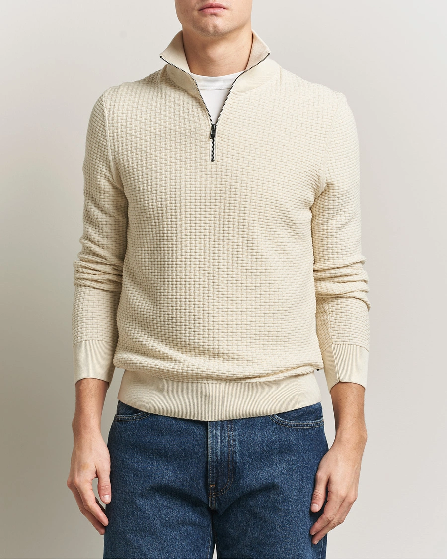 Herre | Trøjer | BOSS BLACK | Ulicio Structured Knitted Half Zip Open White