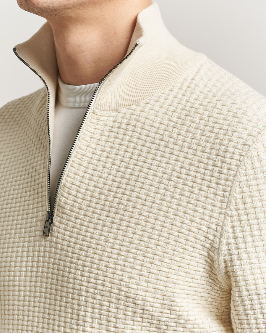 Herre | Trøjer | BOSS BLACK | Ulicio Structured Knitted Half Zip Open White