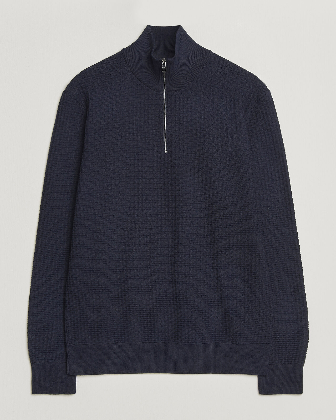 Herre | Trøjer | BOSS BLACK | Ulicio Structured Knitted Half Zip Dark Blue
