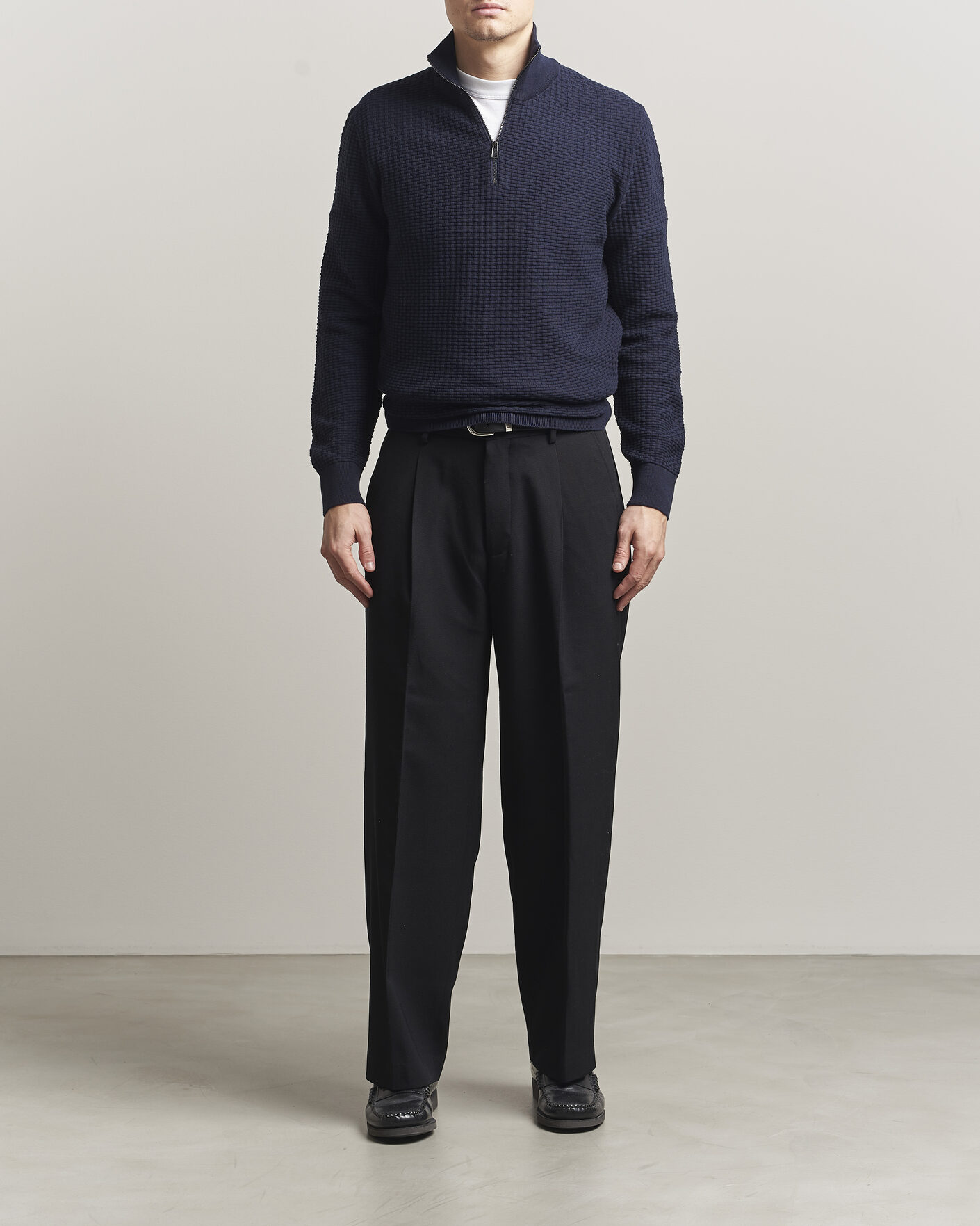Herre | Trøjer | BOSS BLACK | Ulicio Structured Knitted Half Zip Dark Blue