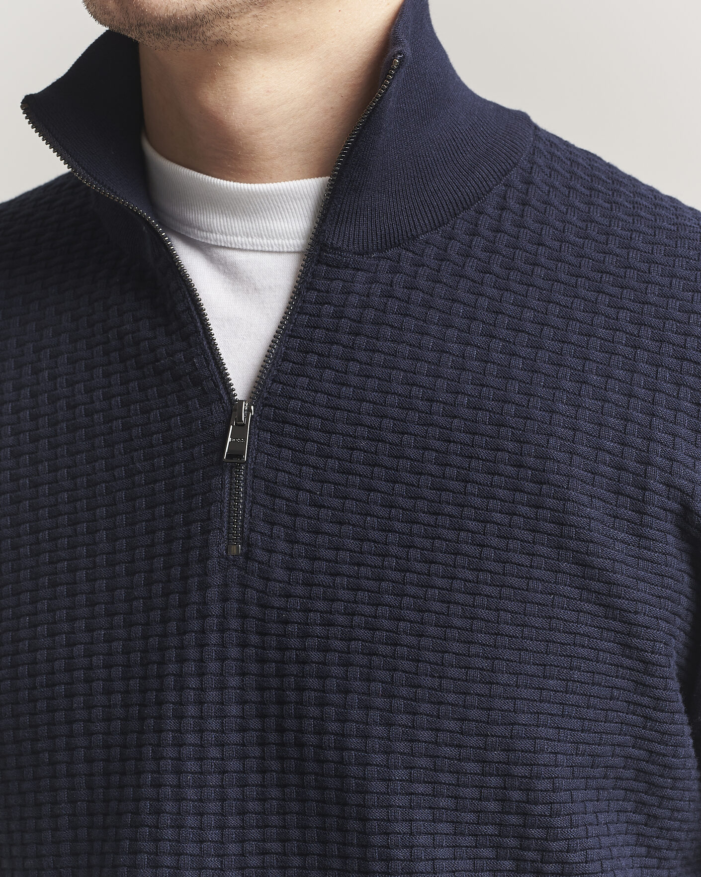 Herre | Trøjer | BOSS BLACK | Ulicio Structured Knitted Half Zip Dark Blue