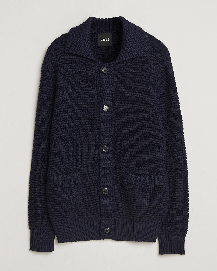 Herre | Trøjer | BOSS BLACK | Ulivi Heavy Knitted Cardigan Dark Blue