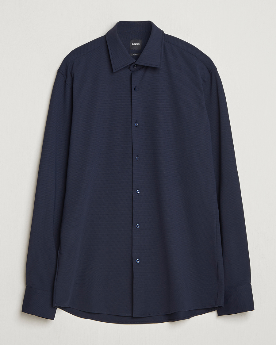 Herre | Skjorter | BOSS BLACK | Hank Structured Jersey Shirt Dark Blue