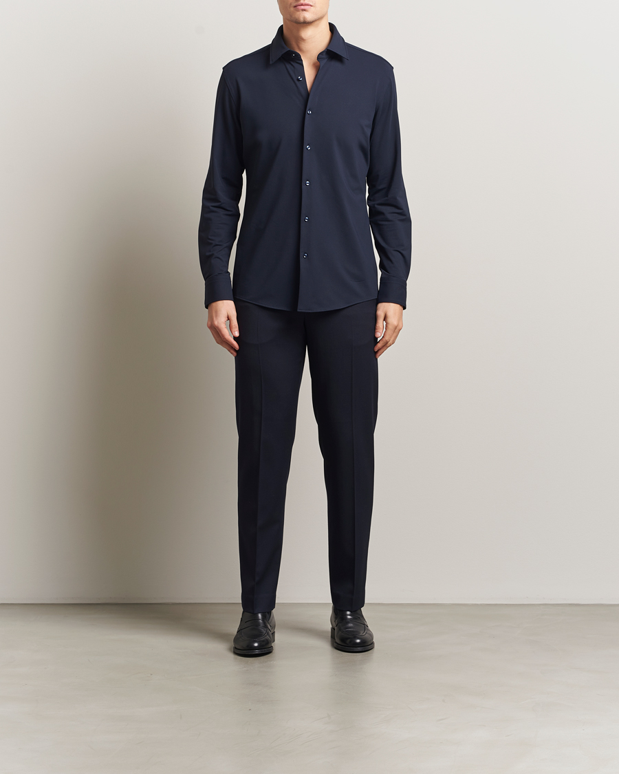 Herre | Skjorter | BOSS BLACK | Hank Structured Jersey Shirt Dark Blue