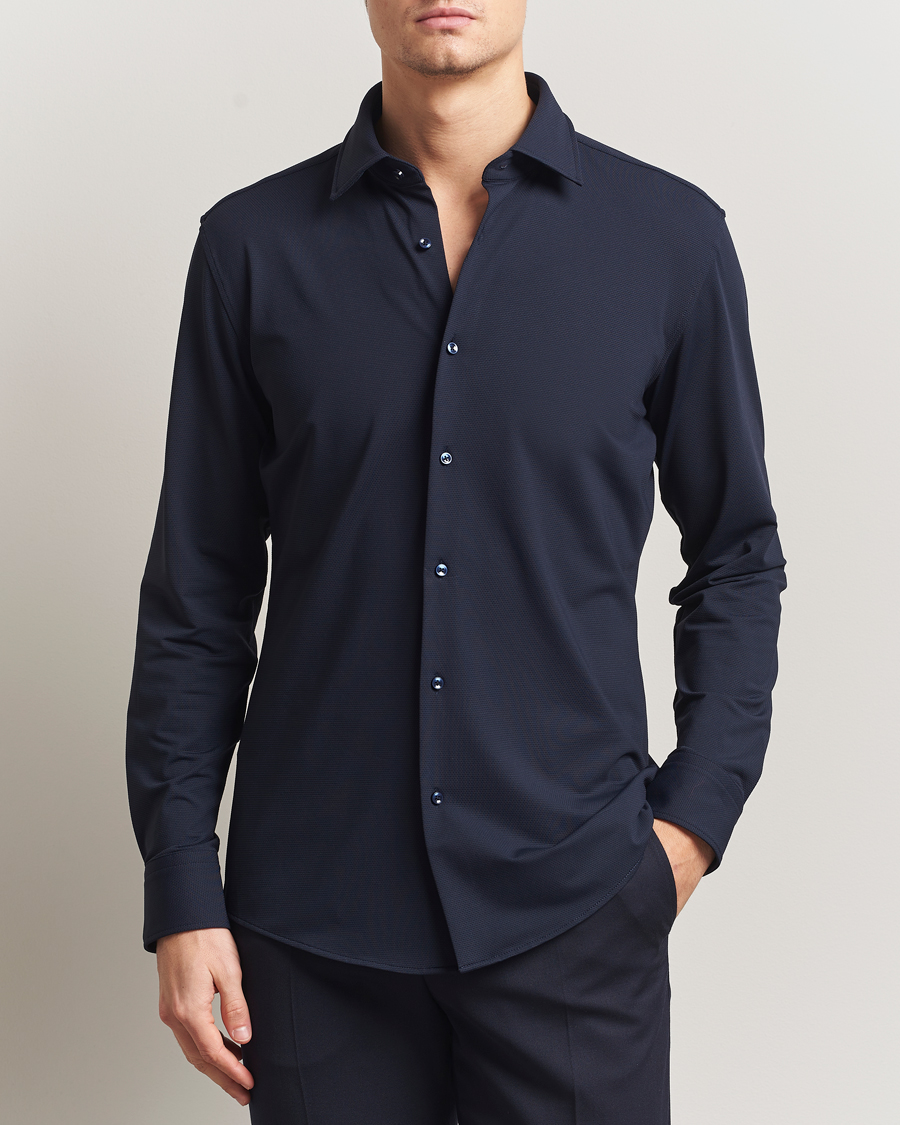 Herre | Skjorter | BOSS BLACK | Hank Structured Jersey Shirt Dark Blue