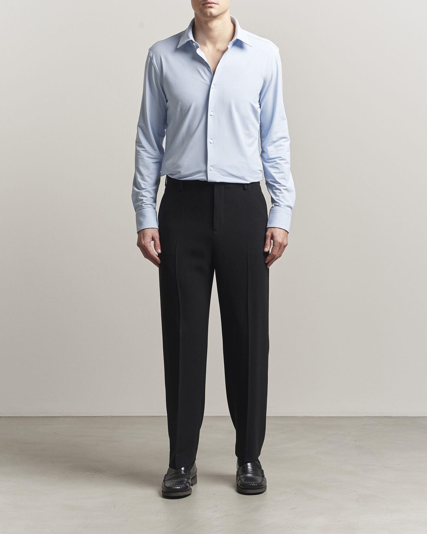 Herre | Skjorter | BOSS BLACK | Hank Structured Jersey Shirt Light Blue