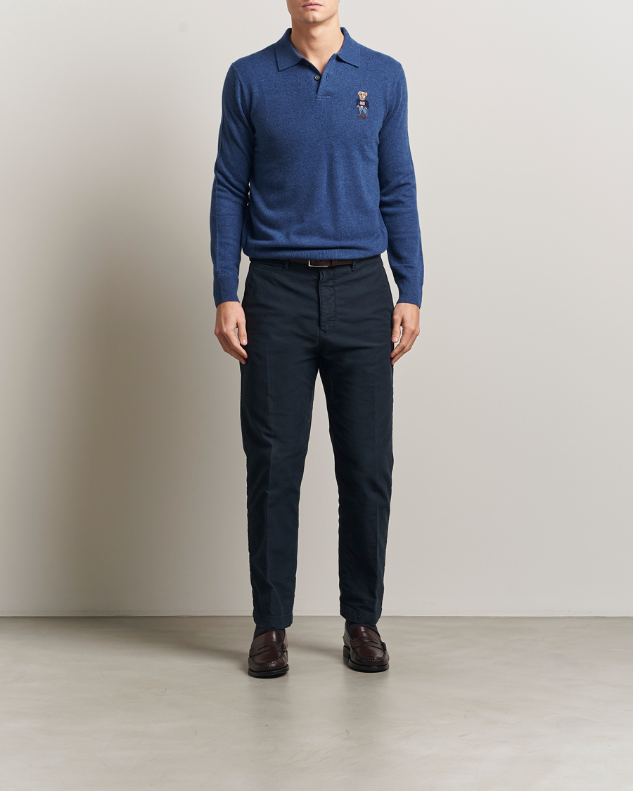 Herre | Polotrøjer | Polo Ralph Lauren | Washed Long Sleeve Bear Polo Rustic Navy Heather