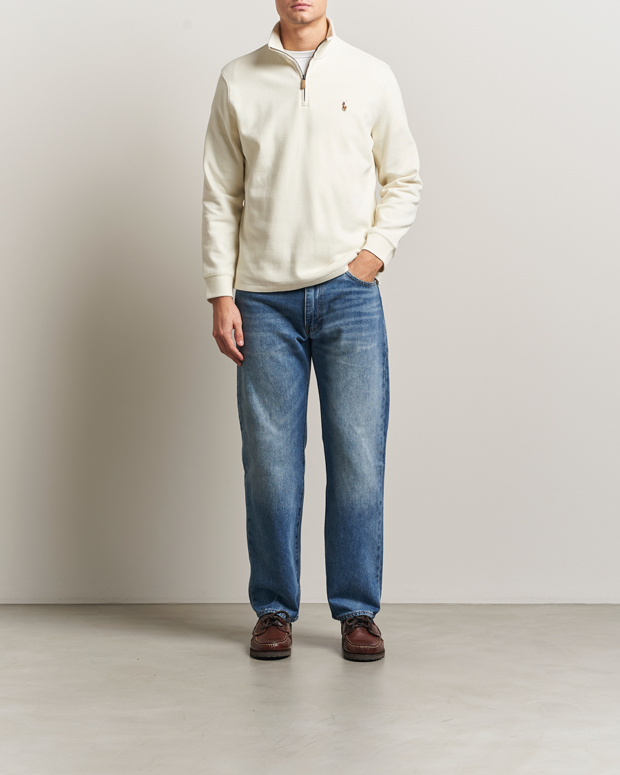 Herre | Trøjer | Polo Ralph Lauren | Double Knitted Half Zip Parchment Cream