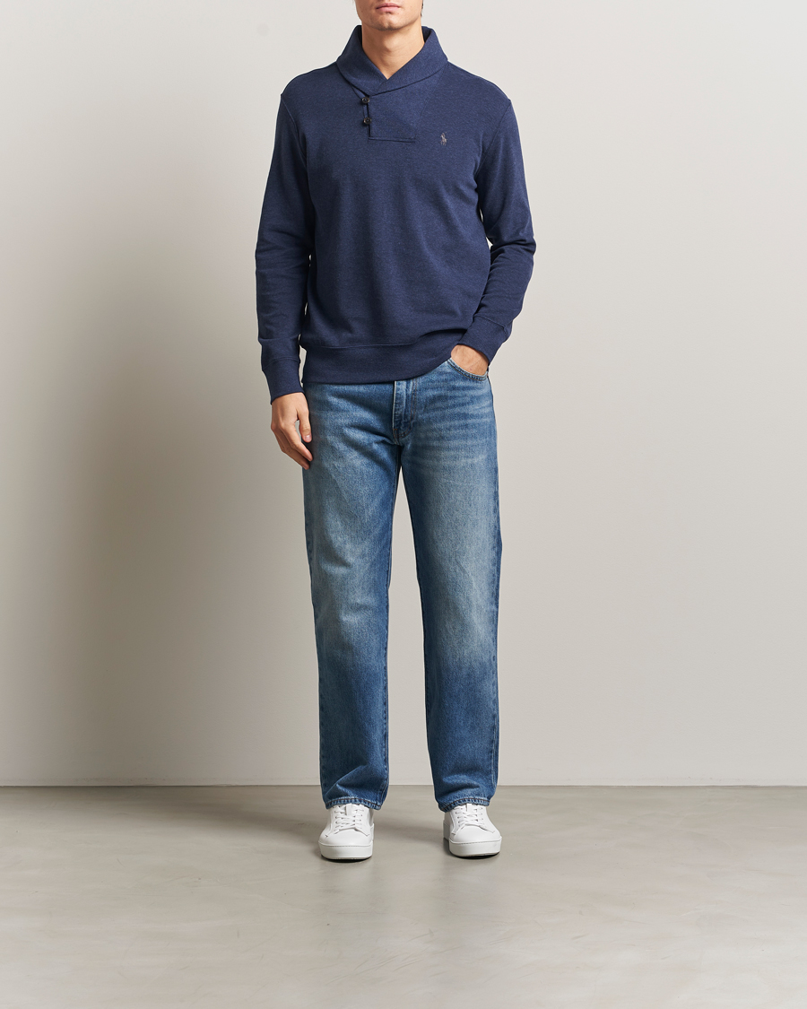 Herre | Trøjer | Polo Ralph Lauren | Double Knitted Shawl Collar Sweater Navy Heather