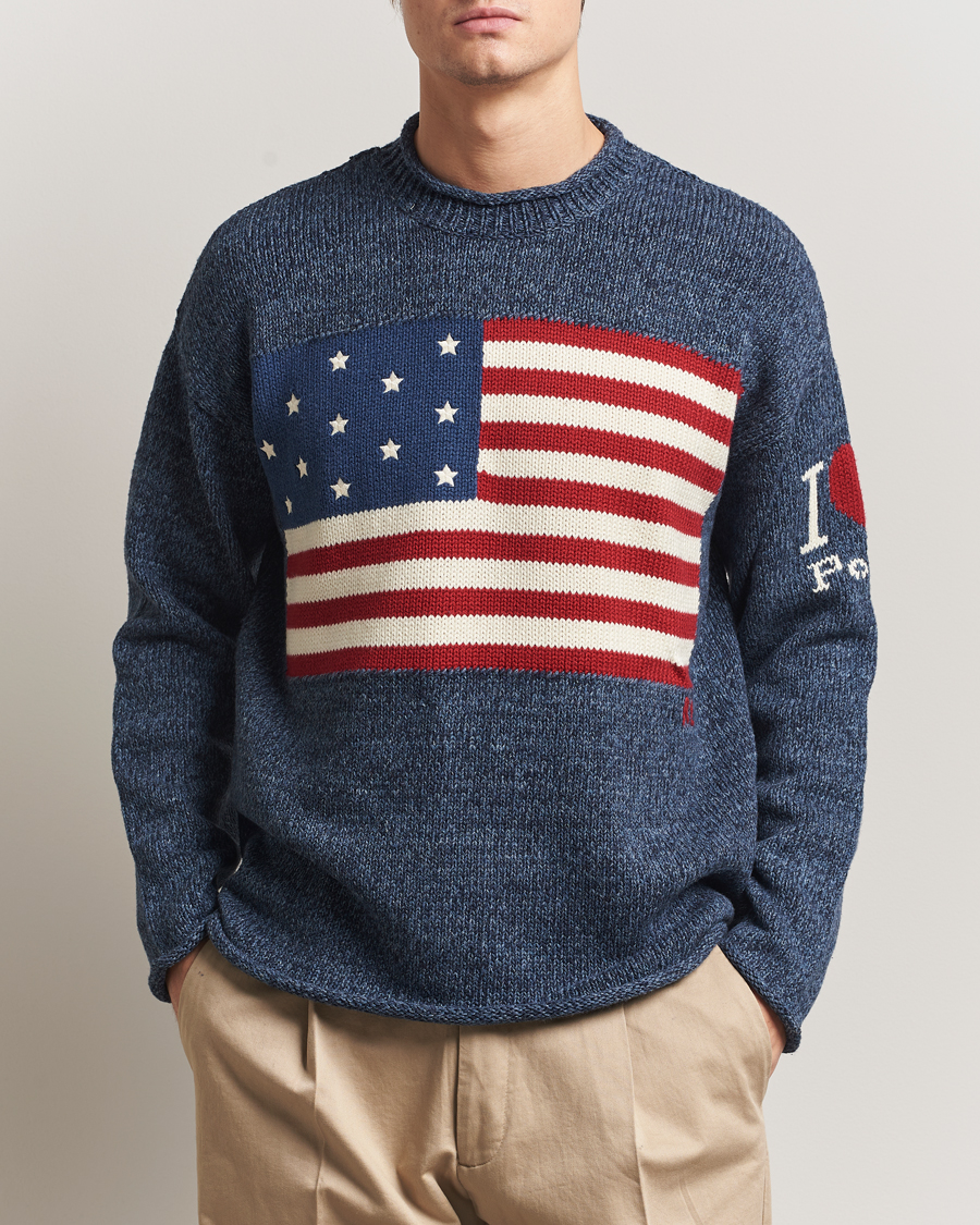 Herre | Trøjer | Polo Ralph Lauren | Cotton Flag Sweater Blue Marl