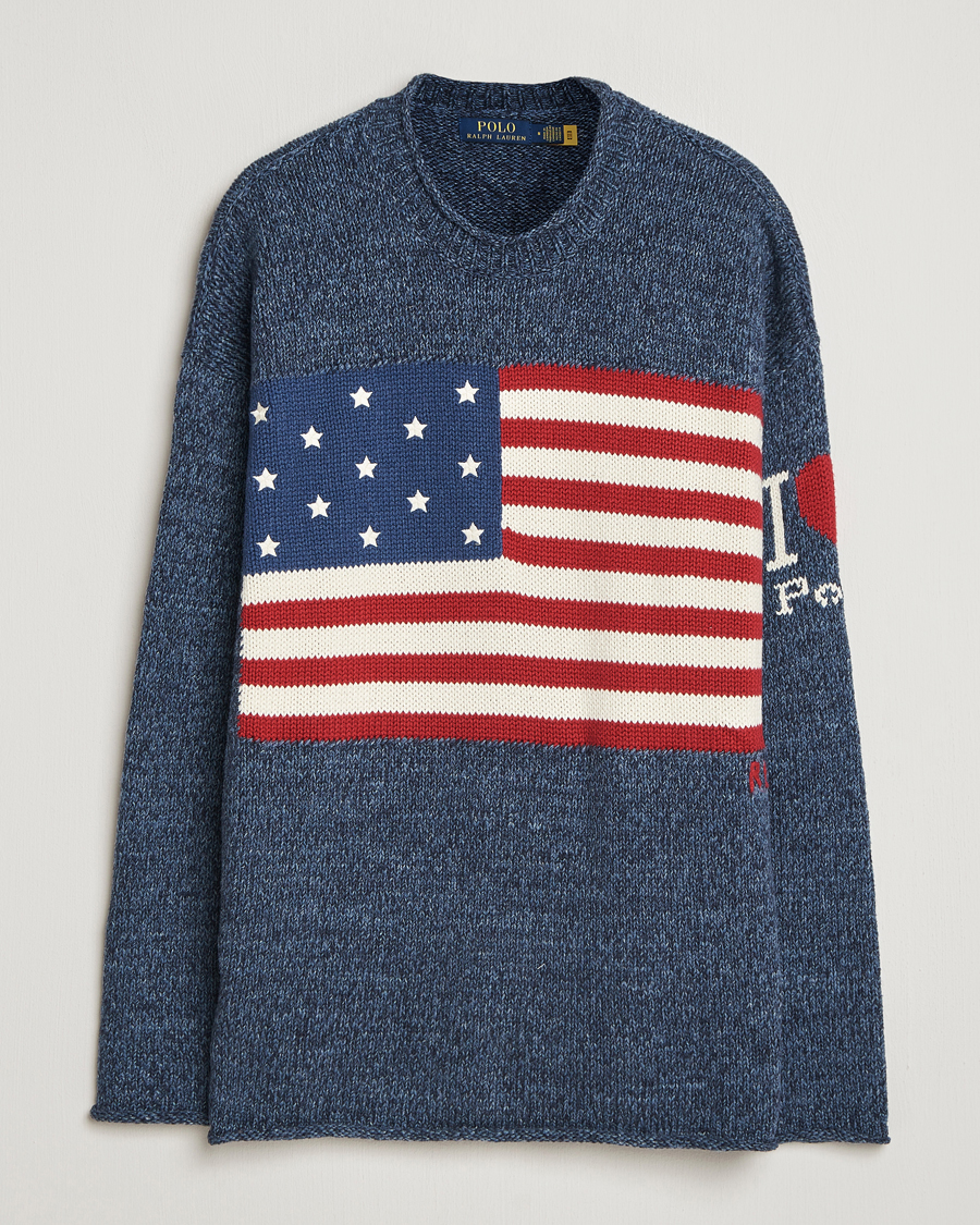 Herre | Trøjer | Polo Ralph Lauren | Cotton Flag Sweater Blue Marl