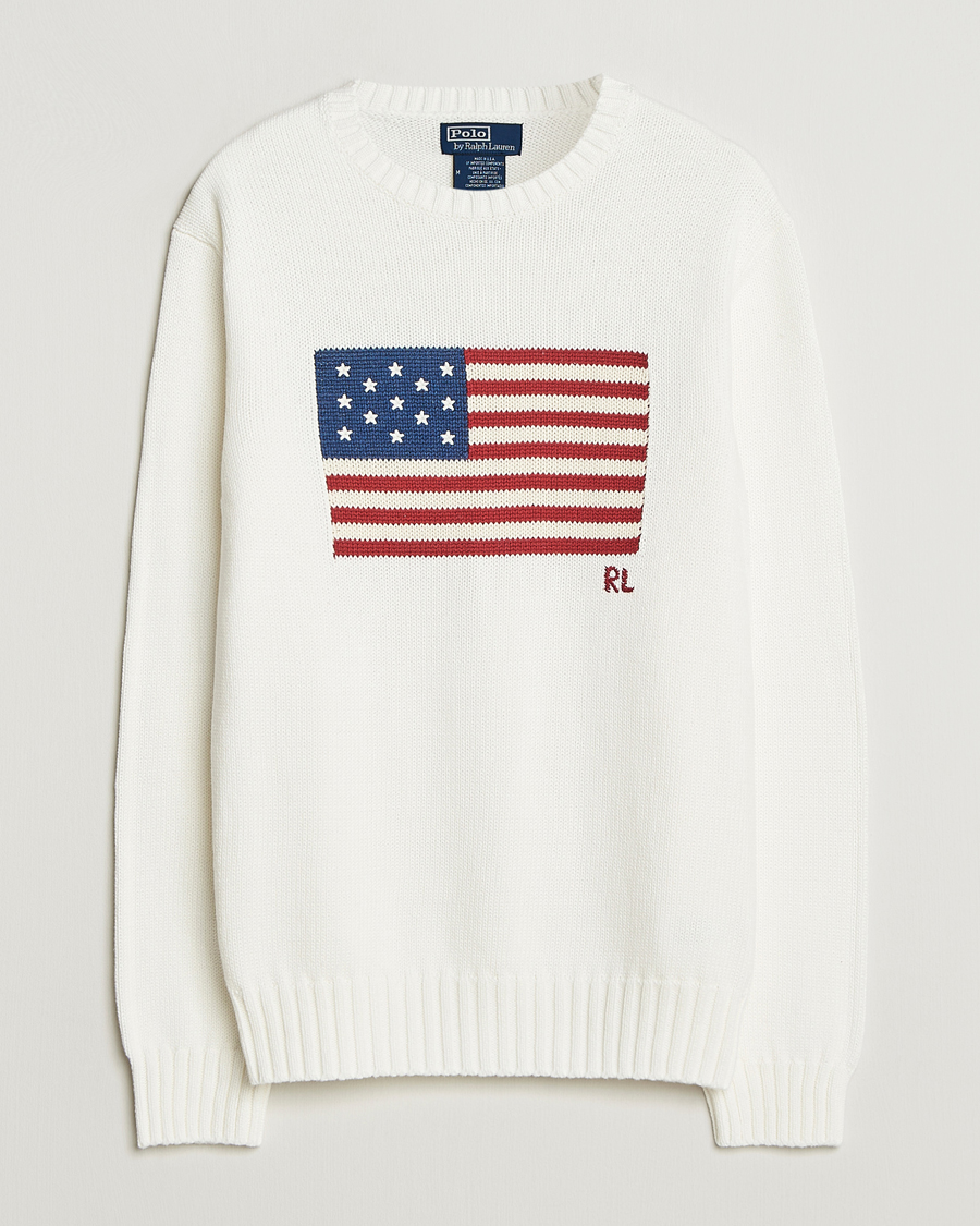 Herre | Trøjer | Polo Ralph Lauren | Cotton Flag Sweater Deckwash White