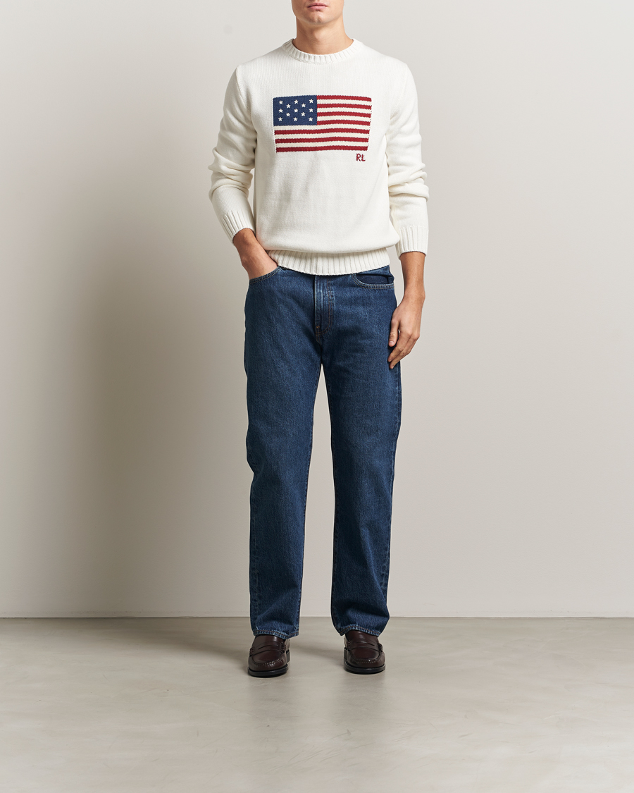 Herre | Trøjer | Polo Ralph Lauren | Cotton Flag Sweater Deckwash White