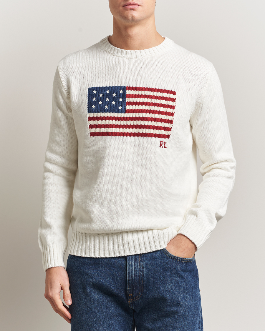 Herre | Trøjer | Polo Ralph Lauren | Cotton Flag Sweater Deckwash White