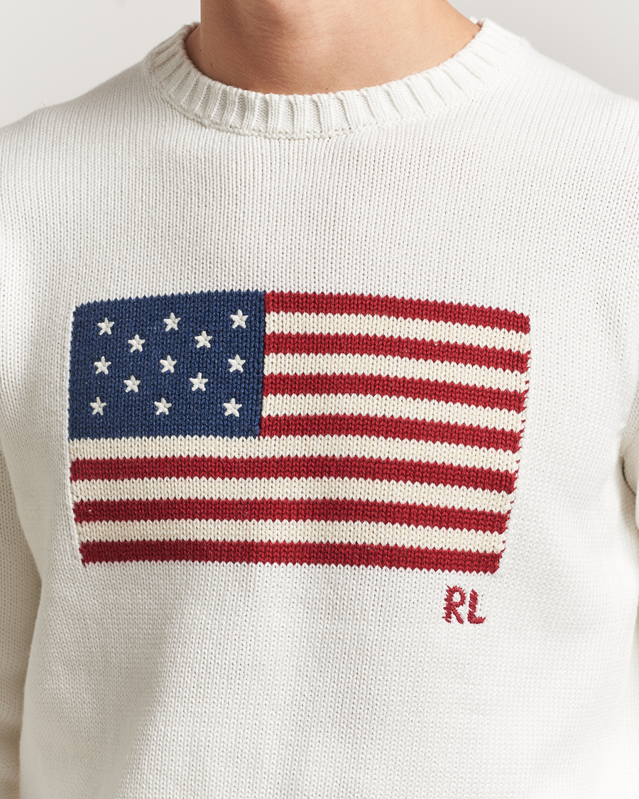 Herre | Trøjer | Polo Ralph Lauren | Cotton Flag Sweater Deckwash White