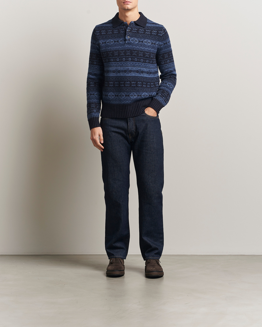 Herre | Trøjer | Polo Ralph Lauren | Wool/Linen Blend Long Sleeve Sweater Navy Multi