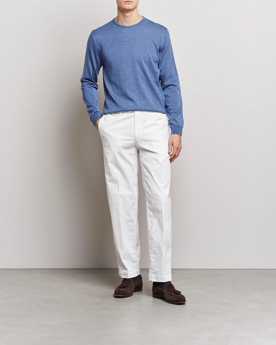 Herre | Trøjer | Stenströms | Merino Patch Crew Neck Blue/Blue