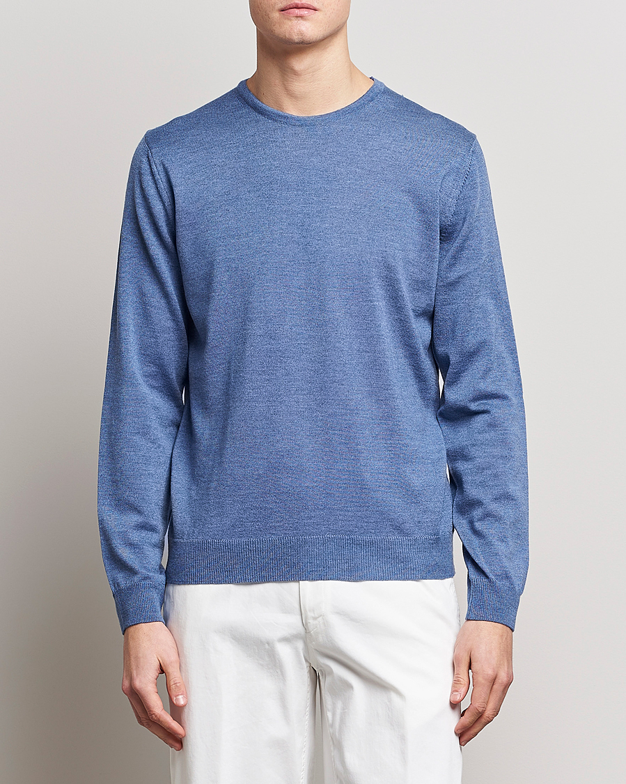 Herre | Trøjer | Stenströms | Merino Patch Crew Neck Blue/Blue