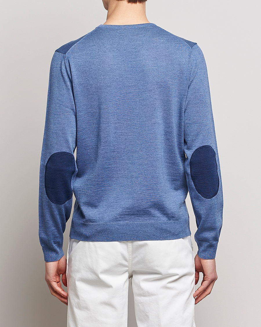 Herre | Trøjer | Stenströms | Merino Patch Crew Neck Blue/Blue