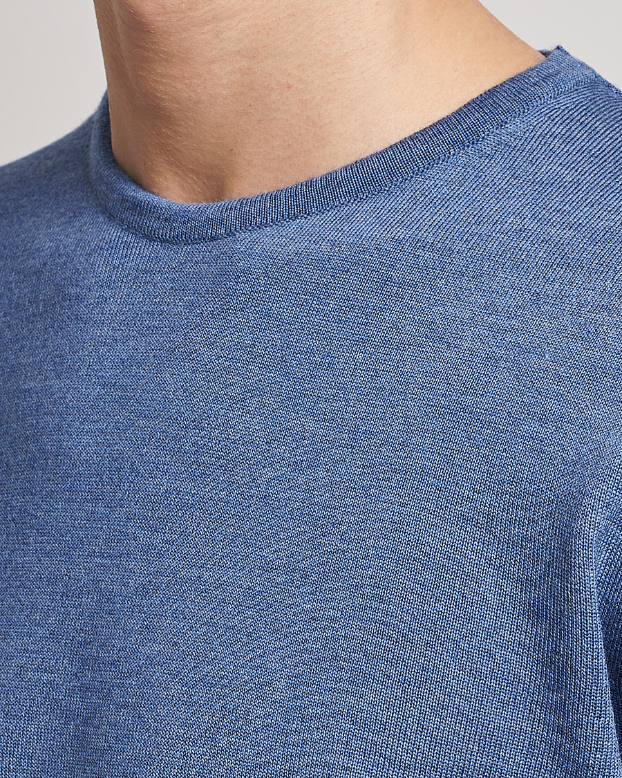 Herre | Trøjer | Stenströms | Merino Patch Crew Neck Blue/Blue