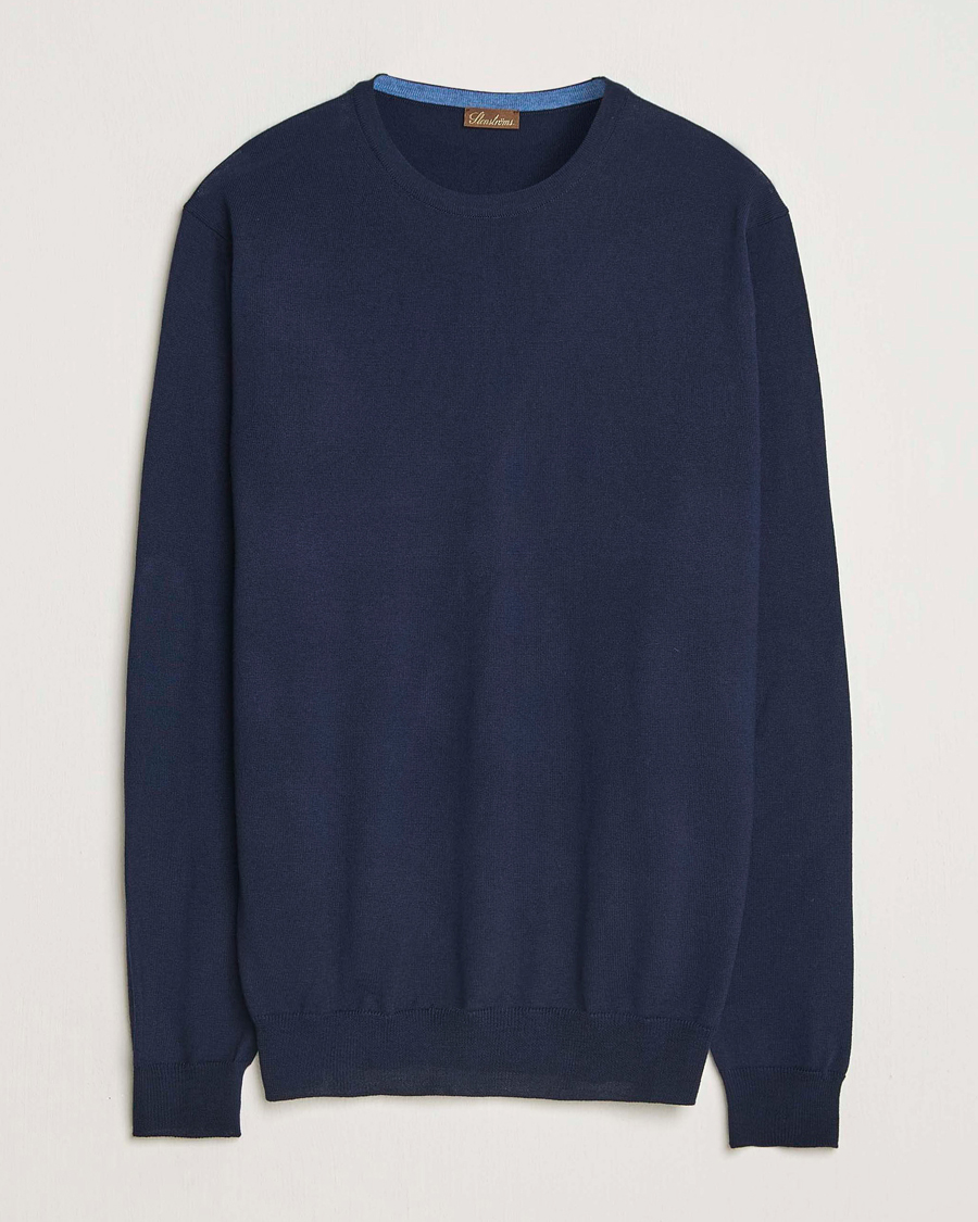 Herre | Trøjer | Stenströms | Merino Patch Crew Neck Navy/Blue