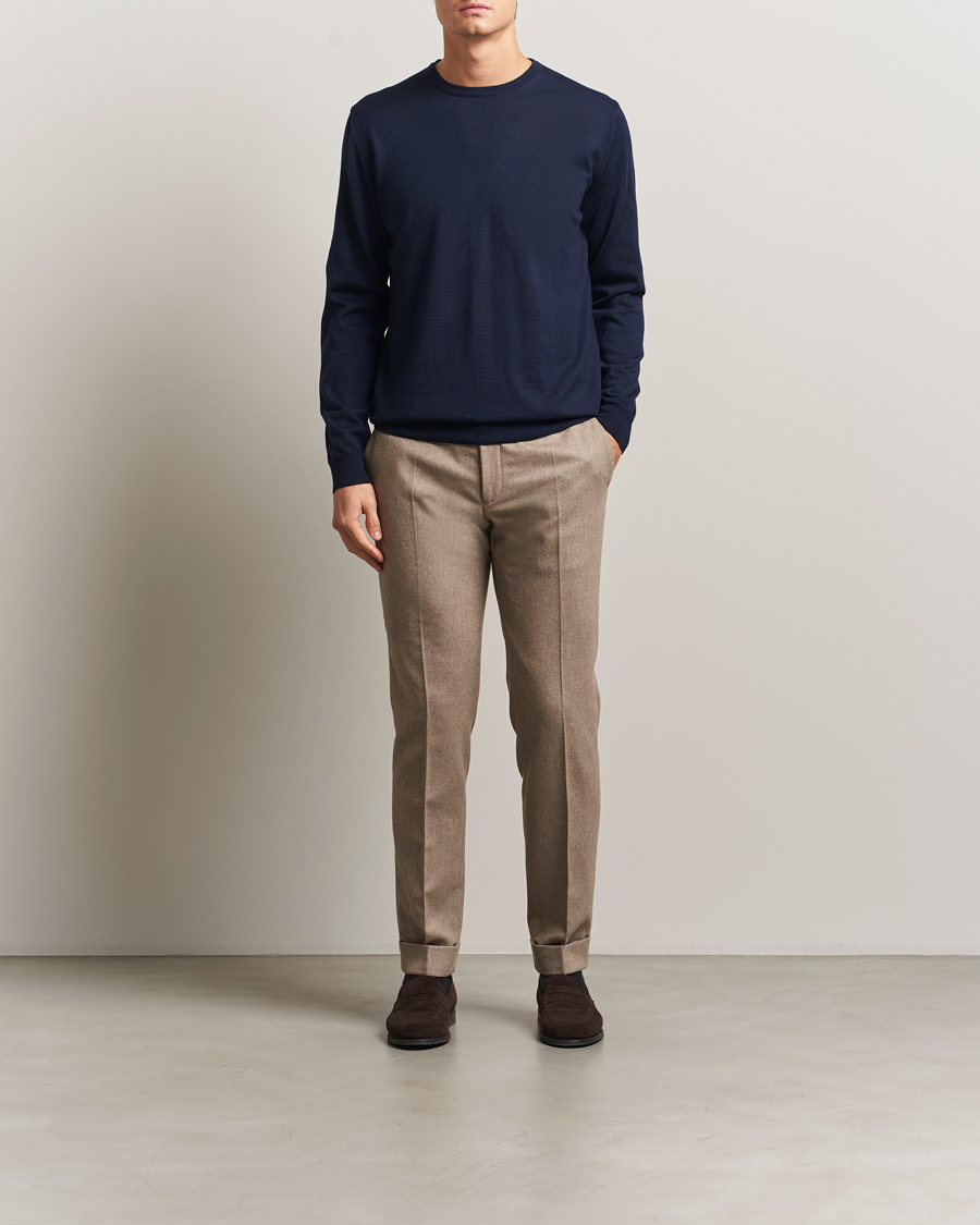 Herre | Trøjer | Stenströms | Merino Patch Crew Neck Navy/Blue