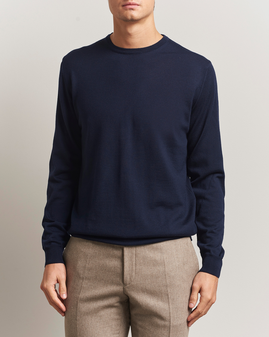 Herre | Trøjer | Stenströms | Merino Patch Crew Neck Navy/Blue