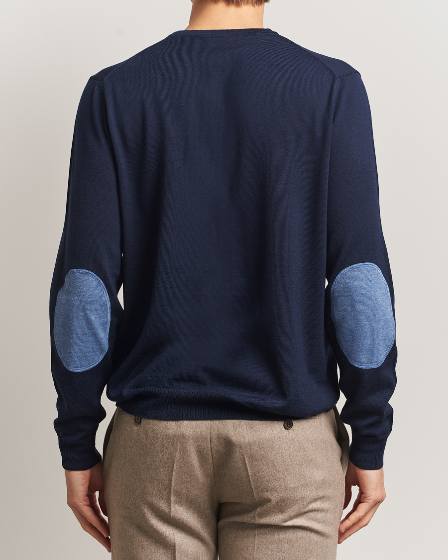 Herre | Trøjer | Stenströms | Merino Patch Crew Neck Navy/Blue