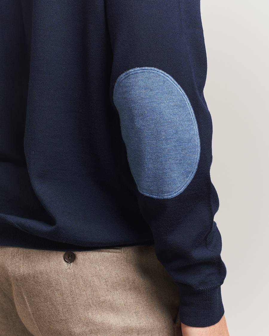 Herre | Trøjer | Stenströms | Merino Patch Crew Neck Navy/Blue