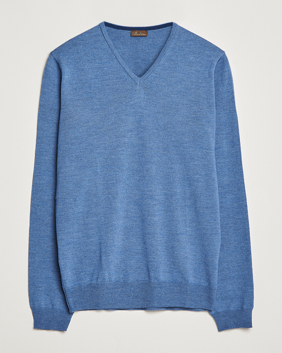 Herre | Trøjer | Stenströms | Merino Patch V-Neck Light Blue/Blue