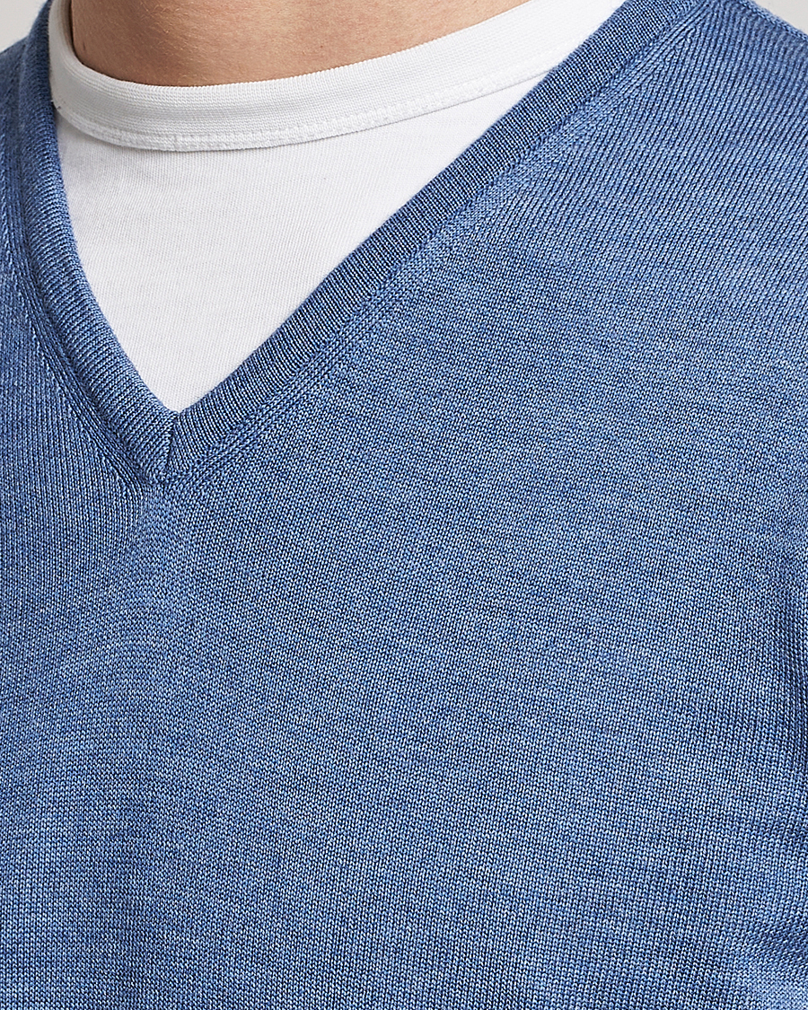 Herre | Trøjer | Stenströms | Merino Patch V-Neck Light Blue/Blue