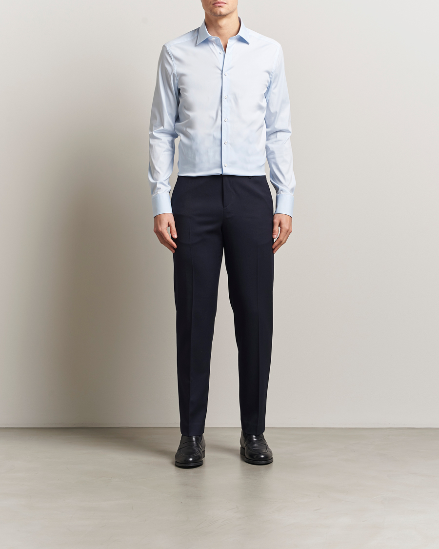 Herre | Skjorter | Stenströms | Slimline Cotton Stretch Shirt Light Blue